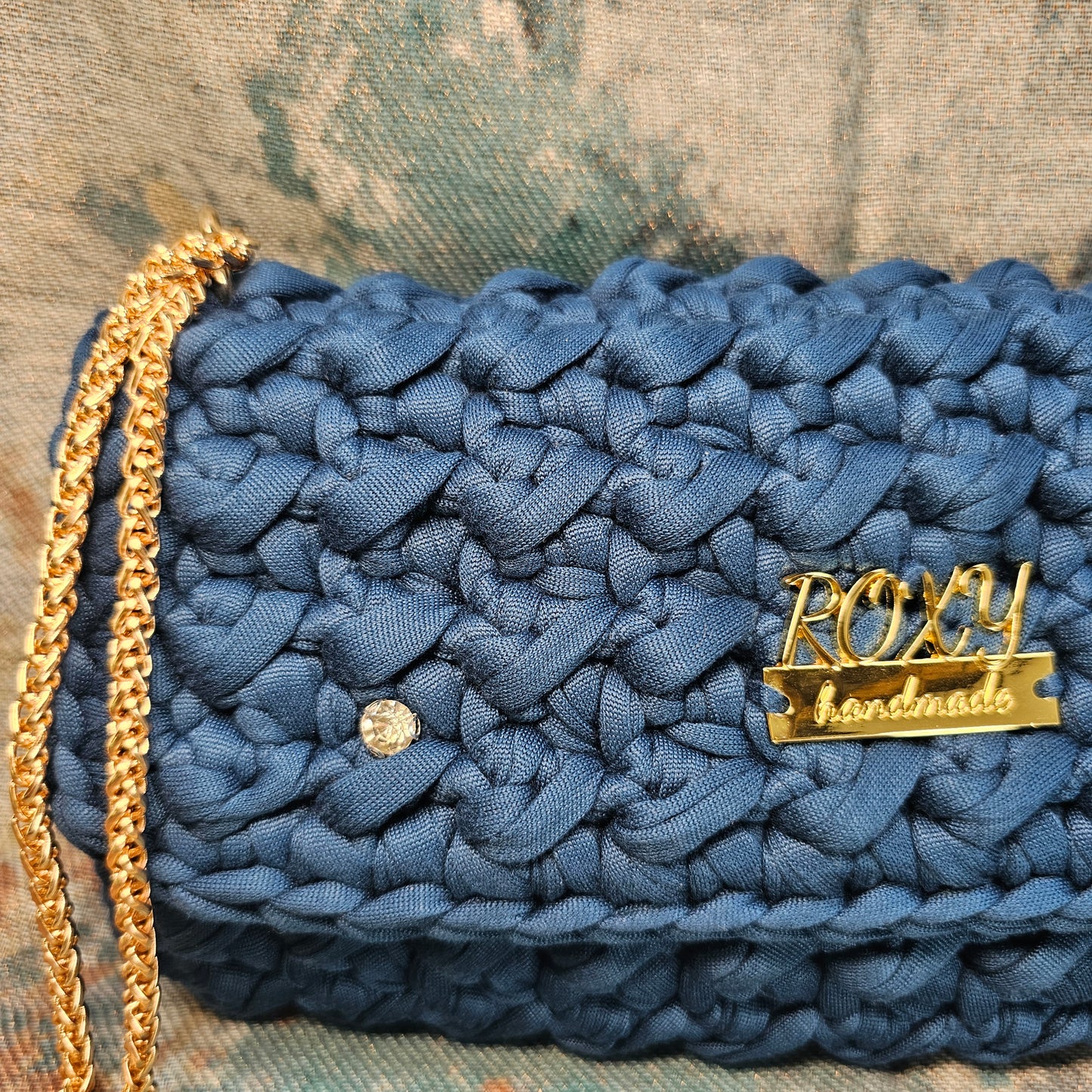DENIM handmade crochet clutch bag