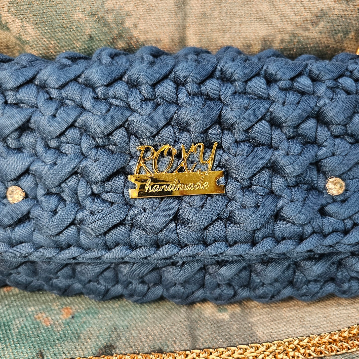 DENIM handmade crochet clutch bag