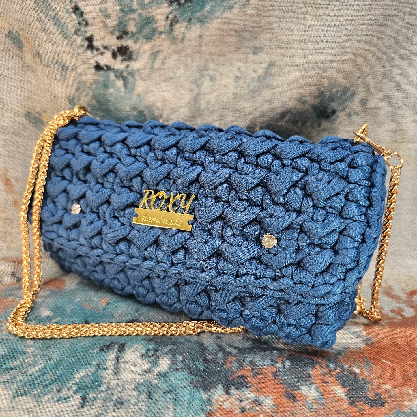 DENIM handmade crochet clutch bag