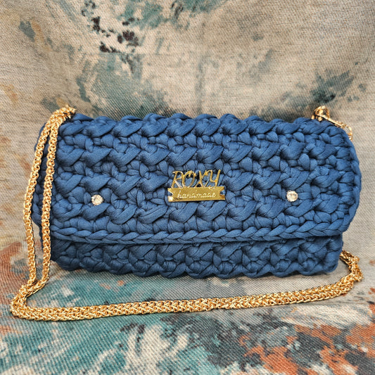 DENIM  handmade crochet clutch bag