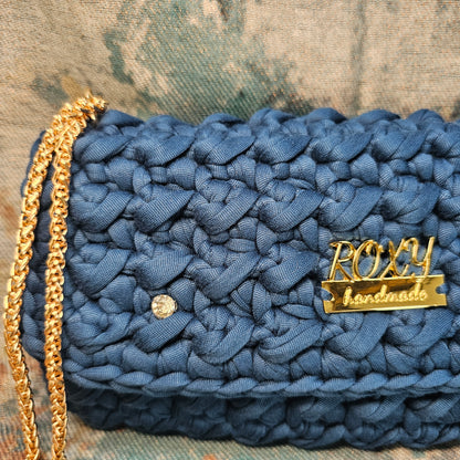 DENIM  handmade crochet clutch bag
